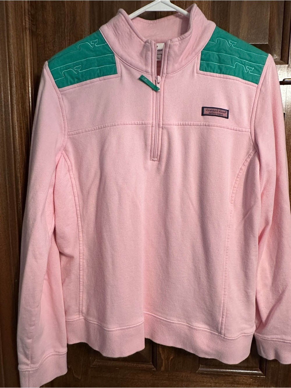 Vineyard Vines Pink & Teal Whale Patch Pullover - Picture 2 of 6